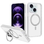For iPhone 15 Plus Kalebol Rotating Holder MagSafe PC Hybrid TPU Phone Case(White)