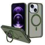 For iPhone 15 Plus Kalebol Rotating Holder MagSafe PC Hybrid TPU Phone Case(Deep Green)