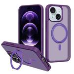 For iPhone 15 Plus Kalebol Rotating Holder MagSafe PC Hybrid TPU Phone Case(Deep Purple)
