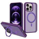 For iPhone 13 Pro Kalebol Rotating Holder MagSafe PC Hybrid TPU Phone Case(Deep Purple)