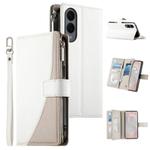 For Samsung Galaxy S25 Edge 5G Stitching Multi-card Zipper Wallet Leather Phone Case with Short Strap(White)