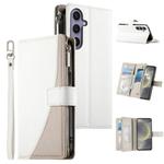 For Samsung Galaxy S24+ 5G / S25+ 5G Stitching Multi-card Zipper Wallet Leather Phone Case with Short Strap(White)
