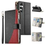 For Samsung Galaxy S24 FE 5G Stitching Multi-card Zipper Wallet Leather Phone Case with Short Strap(Black)