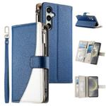 For Samsung Galaxy S24 FE 5G Stitching Multi-card Zipper Wallet Leather Phone Case with Short Strap(Dark Blue)