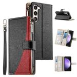 For Samsung Galaxy S23+ 5G Stitching Multi-card Zipper Wallet Leather Phone Case with Short Strap(Black)
