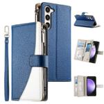 For Samsung Galaxy S23+ 5G Stitching Multi-card Zipper Wallet Leather Phone Case with Short Strap(Dark Blue)