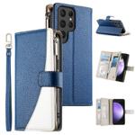 For Samsung Galaxy S23 Ultra 5G Stitching Multi-card Zipper Wallet Leather Phone Case with Short Strap(Dark Blue)