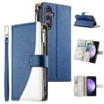 For Samsung Galaxy S23 FE 5G Stitching Multi-card Zipper Wallet Leather Phone Case with Short Strap(Dark Blue)