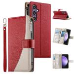 For Samsung Galaxy S23 FE 5G Stitching Multi-card Zipper Wallet Leather Phone Case with Short Strap(Red)