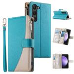 For Samsung Galaxy S23 5G Stitching Multi-card Zipper Wallet Leather Phone Case with Short Strap(Blue)