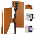 For Samsung Galaxy S23 5G Stitching Multi-card Zipper Wallet Leather Phone Case with Short Strap(Brown)