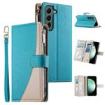 For Samsung Galaxy S22 5G Stitching Multi-card Zipper Wallet Leather Phone Case with Short Strap(Blue)