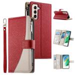 For Samsung Galaxy S21+ 5G Stitching Multi-card Zipper Wallet Leather Phone Case with Short Strap(Red)