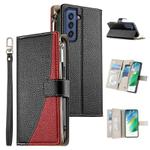 For Samsung Galaxy S21 FE 5G Stitching Multi-card Zipper Wallet Leather Phone Case with Short Strap(Black)