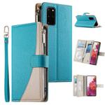 For Samsung Galaxy S20+ Stitching Multi-card Zipper Wallet Leather Phone Case with Short Strap(Blue)