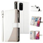 For Samsung Galaxy S20+ Stitching Multi-card Zipper Wallet Leather Phone Case with Short Strap(White)