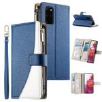 For Samsung Galaxy S20+ Stitching Multi-card Zipper Wallet Leather Phone Case with Short Strap(Dark Blue)