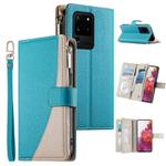 For Samsung Galaxy S20 Ultra Stitching Multi-card Zipper Wallet Leather Phone Case with Short Strap(Blue)