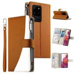 For Samsung Galaxy S20 Ultra Stitching Multi-card Zipper Wallet Leather Phone Case with Short Strap(Brown)