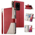 For Samsung Galaxy S20 Ultra Stitching Multi-card Zipper Wallet Leather Phone Case with Short Strap(Red)