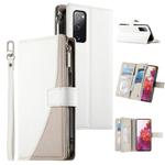 For Samsung Galaxy S20 FE Stitching Multi-card Zipper Wallet Leather Phone Case with Short Strap(White)