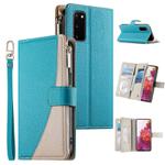 For Samsung Galaxy S20 Stitching Multi-card Zipper Wallet Leather Phone Case with Short Strap(Blue)
