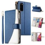 For Samsung Galaxy S20 Stitching Multi-card Zipper Wallet Leather Phone Case with Short Strap(Dark Blue)