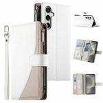 For Samsung Galaxy S25 FE 5G Stitching Multi-card Zipper Wallet Leather Phone Case with Short Strap(White)