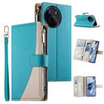 For Realme 11 4G Stitching Multi-card Zipper Wallet Leather Phone Case with Short Strap(Blue)