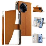 For Realme 11 5G / 11x / C67 5G / Narzo 60x Stitching Multi-card Zipper Wallet Leather Phone Case with Short Strap(Brown)