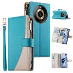 For Realme 11 Pro / 11 Pro+ Stitching Multi-card Zipper Wallet Leather Phone Case with Short Strap(Blue)