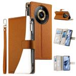 For Realme 11 Pro / 11 Pro+ Stitching Multi-card Zipper Wallet Leather Phone Case with Short Strap(Brown)