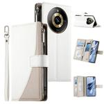 For Realme 11 Pro / 11 Pro+ Stitching Multi-card Zipper Wallet Leather Phone Case with Short Strap(White)