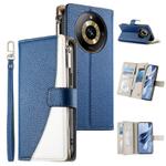 For Realme 11 Pro / 11 Pro+ Stitching Multi-card Zipper Wallet Leather Phone Case with Short Strap(Dark Blue)