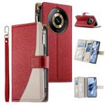 For Realme 11 Pro / 11 Pro+ Stitching Multi-card Zipper Wallet Leather Phone Case with Short Strap(Red)