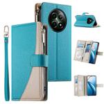 For Realme 12 5G / 12x 5G / C65 5G Stitching Multi-card Zipper Wallet Leather Phone Case with Short Strap(Blue)