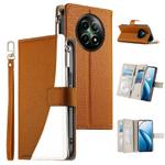 For Realme 12 5G / 12x 5G / C65 5G Stitching Multi-card Zipper Wallet Leather Phone Case with Short Strap(Brown)