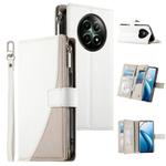 For Realme 12 5G / 12x 5G / C65 5G Stitching Multi-card Zipper Wallet Leather Phone Case with Short Strap(White)