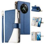 For Realme 12 5G / 12x 5G / C65 5G Stitching Multi-card Zipper Wallet Leather Phone Case with Short Strap(Dark Blue)