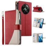 For Realme 12 5G / 12x 5G / C65 5G Stitching Multi-card Zipper Wallet Leather Phone Case with Short Strap(Red)