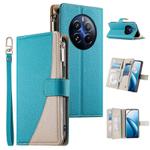 For Realme 12 Pro / 12 Pro+ Stitching Multi-card Zipper Wallet Leather Phone Case with Short Strap(Blue)