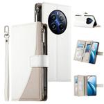 For Realme 12 Pro / 12 Pro+ Stitching Multi-card Zipper Wallet Leather Phone Case with Short Strap(White)