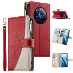 For Realme 12 Pro / 12 Pro+ Stitching Multi-card Zipper Wallet Leather Phone Case with Short Strap(Red)