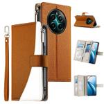 For Realme 13 4G / 12 4G / 12+ 5G / Narzo 70 Stitching Multi-card Zipper Wallet Leather Phone Case with Short Strap(Brown)