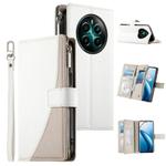 For Realme 13 4G / 12 4G / 12+ 5G / Narzo 70 Stitching Multi-card Zipper Wallet Leather Phone Case with Short Strap(White)
