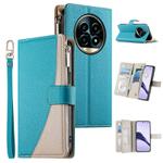 For Realme 13 Pro / 13 Pro+ Stitching Multi-card Zipper Wallet Leather Phone Case with Short Strap(Blue)
