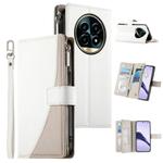 For Realme 13 Pro / 13 Pro+ Stitching Multi-card Zipper Wallet Leather Phone Case with Short Strap(White)