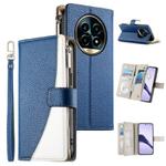 For Realme 13 Pro / 13 Pro+ Stitching Multi-card Zipper Wallet Leather Phone Case with Short Strap(Dark Blue)