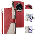 For Realme 13 Pro / 13 Pro+ Stitching Multi-card Zipper Wallet Leather Phone Case with Short Strap(Red)