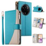 For Realme 14 Pro Stitching Multi-card Zipper Wallet Leather Phone Case with Short Strap(Blue)